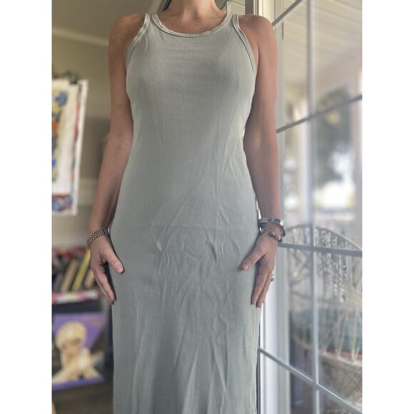 AMO Rib Tank Dress Sage Gray Green Bleach M - Picture 1 of 8